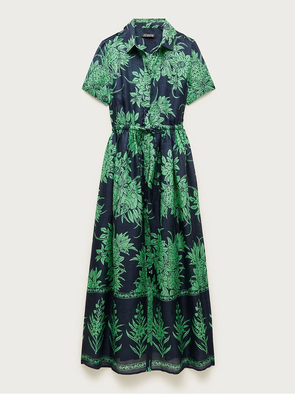 NWT J.Crew Cerise Shirt-dress Pineapple Garden Print Ramie Navy Matcha 10